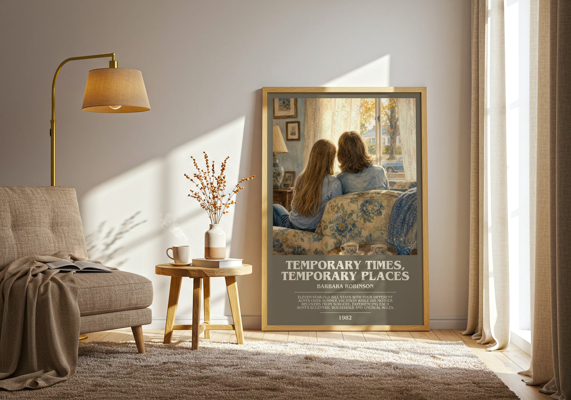Temporary Times, Temporary Places bookish print on bookshelf – Barbara Robinson fan gift