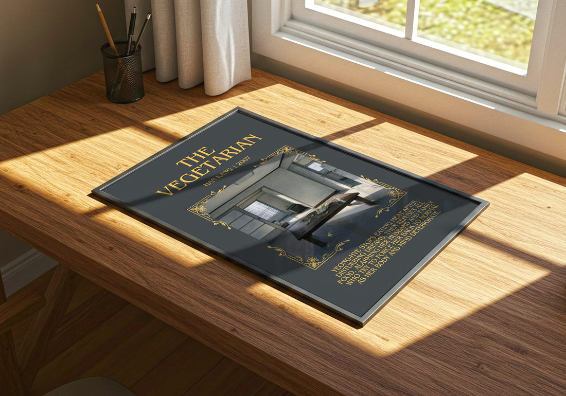 The Vegetarian Minimalist Book Poster by Han Kang – print on a sunlit desk