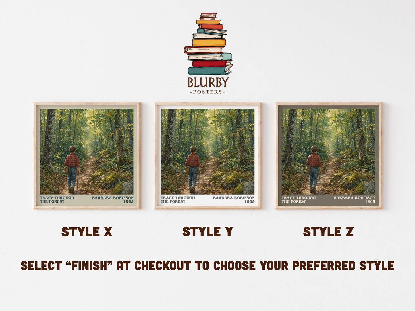 Trace Through The Forest literary print in frame leaning in hallway – childrens wall art