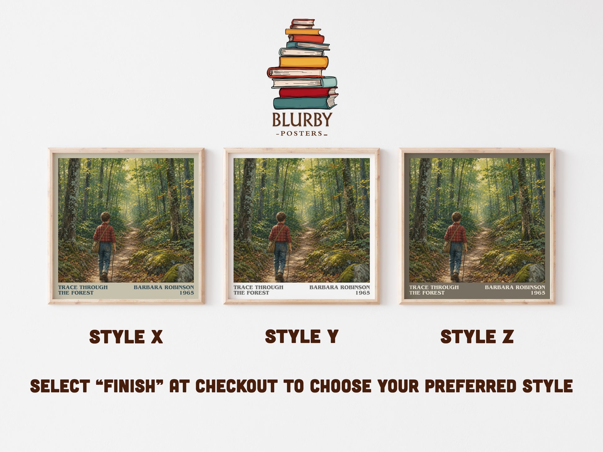 Trace Through The Forest literary print in frame leaning in hallway – childrens wall art