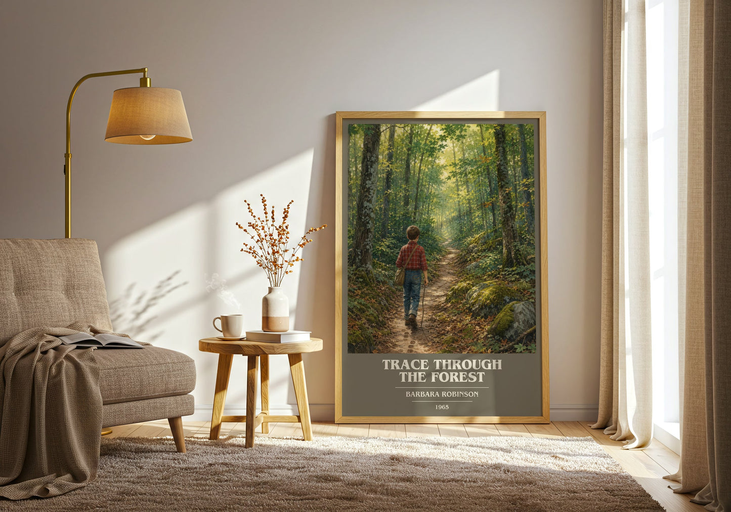 Trace Through The Forest book cover print on bookshelf – Barbara Robinson fan gift