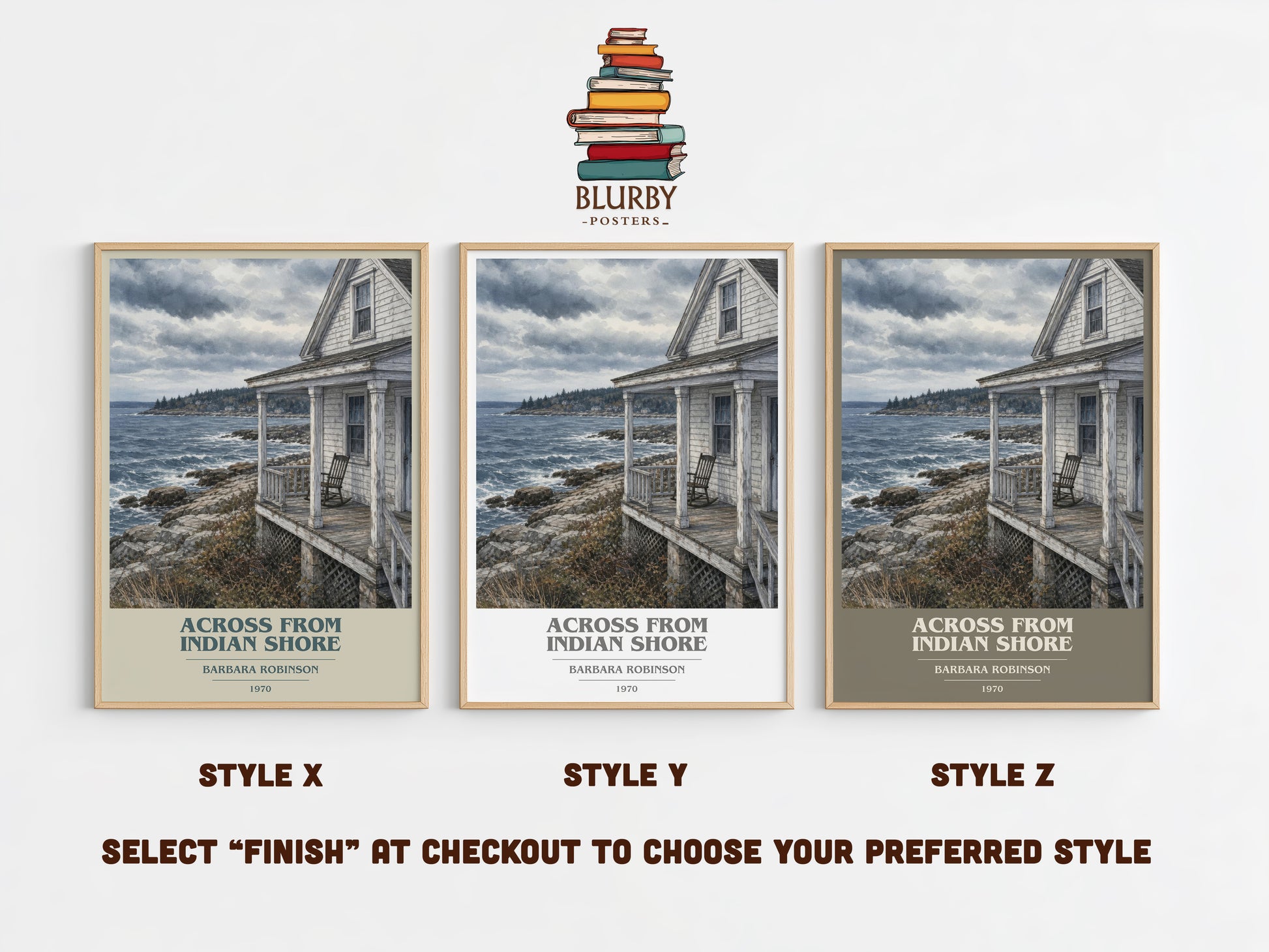 Across From Indian Shore book cover print in frame leaning in hallway – childrens wall art