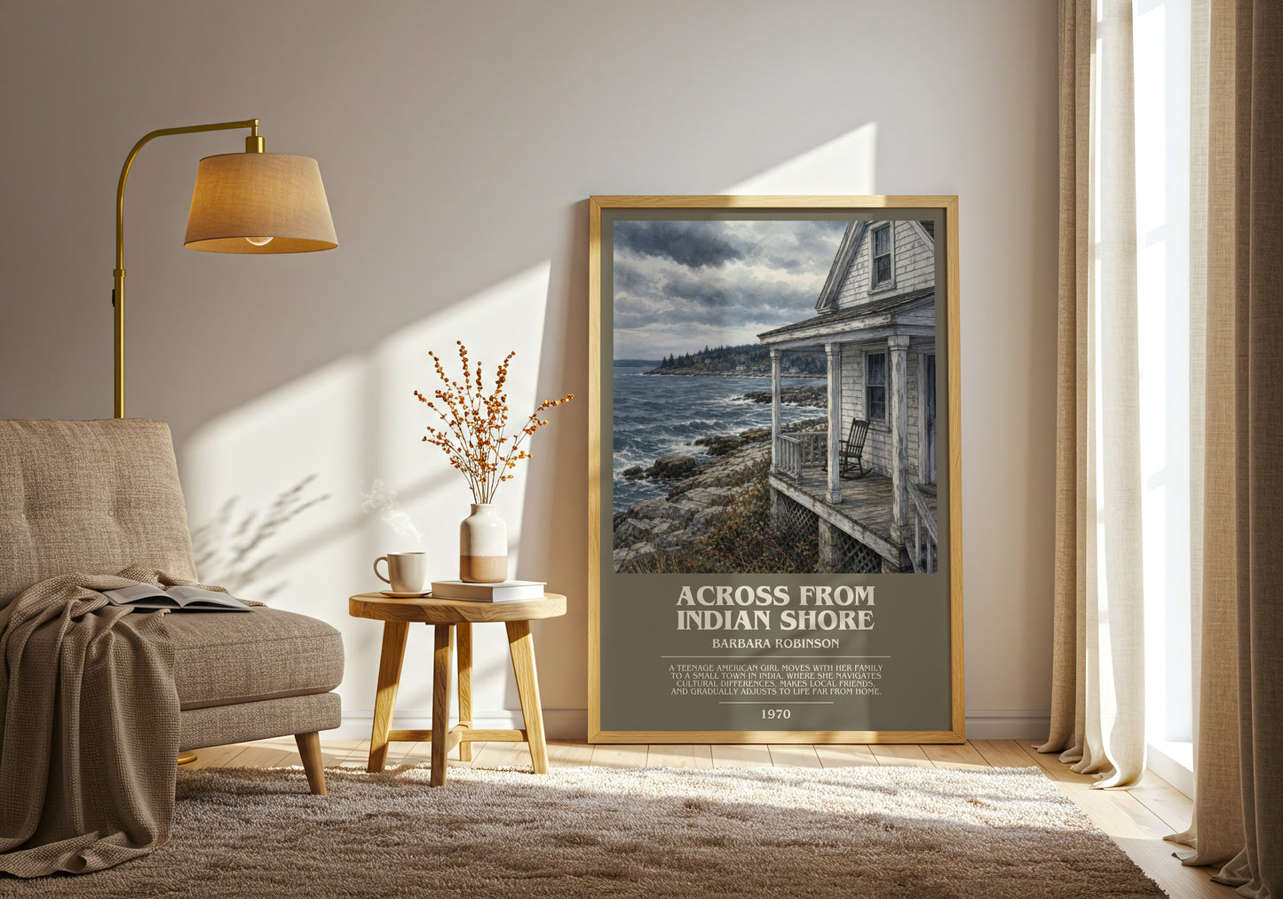 Across From Indian Shore bookish print on bookshelf – Barbara Robinson fan gift