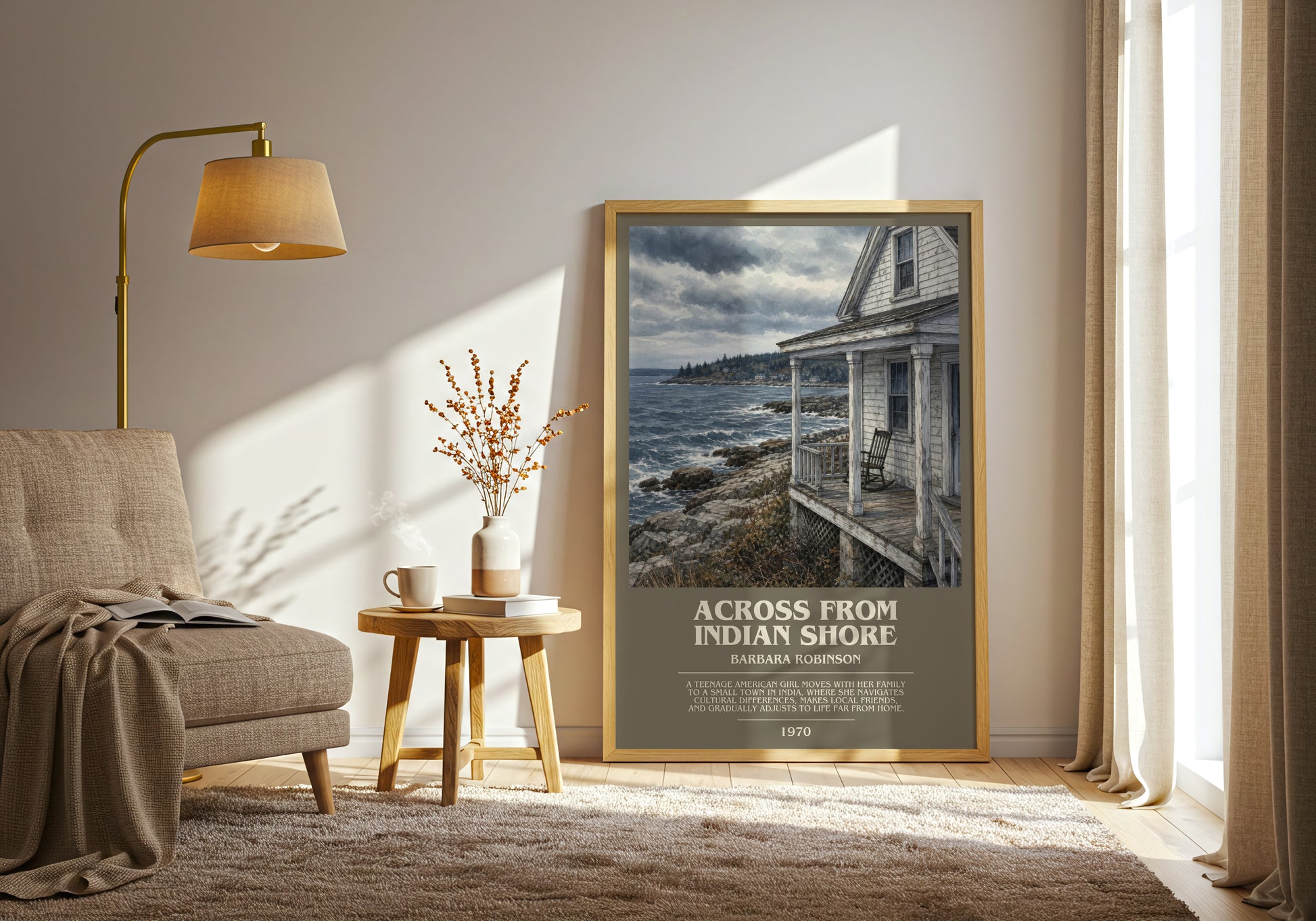 Across From Indian Shore bookish print on bookshelf – Barbara Robinson fan gift