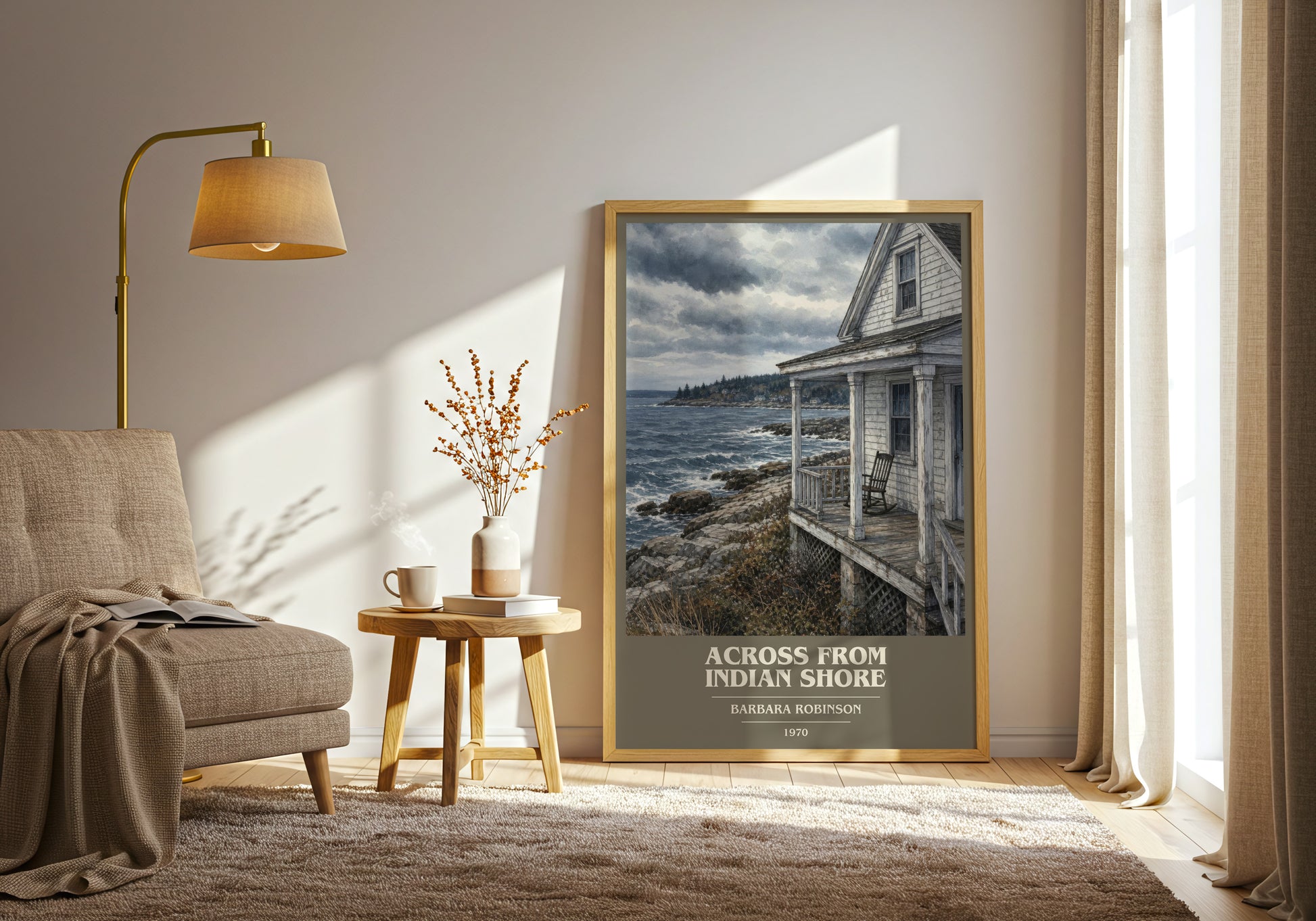 Across From Indian Shore book cover print on bookshelf – Barbara Robinson fan gift