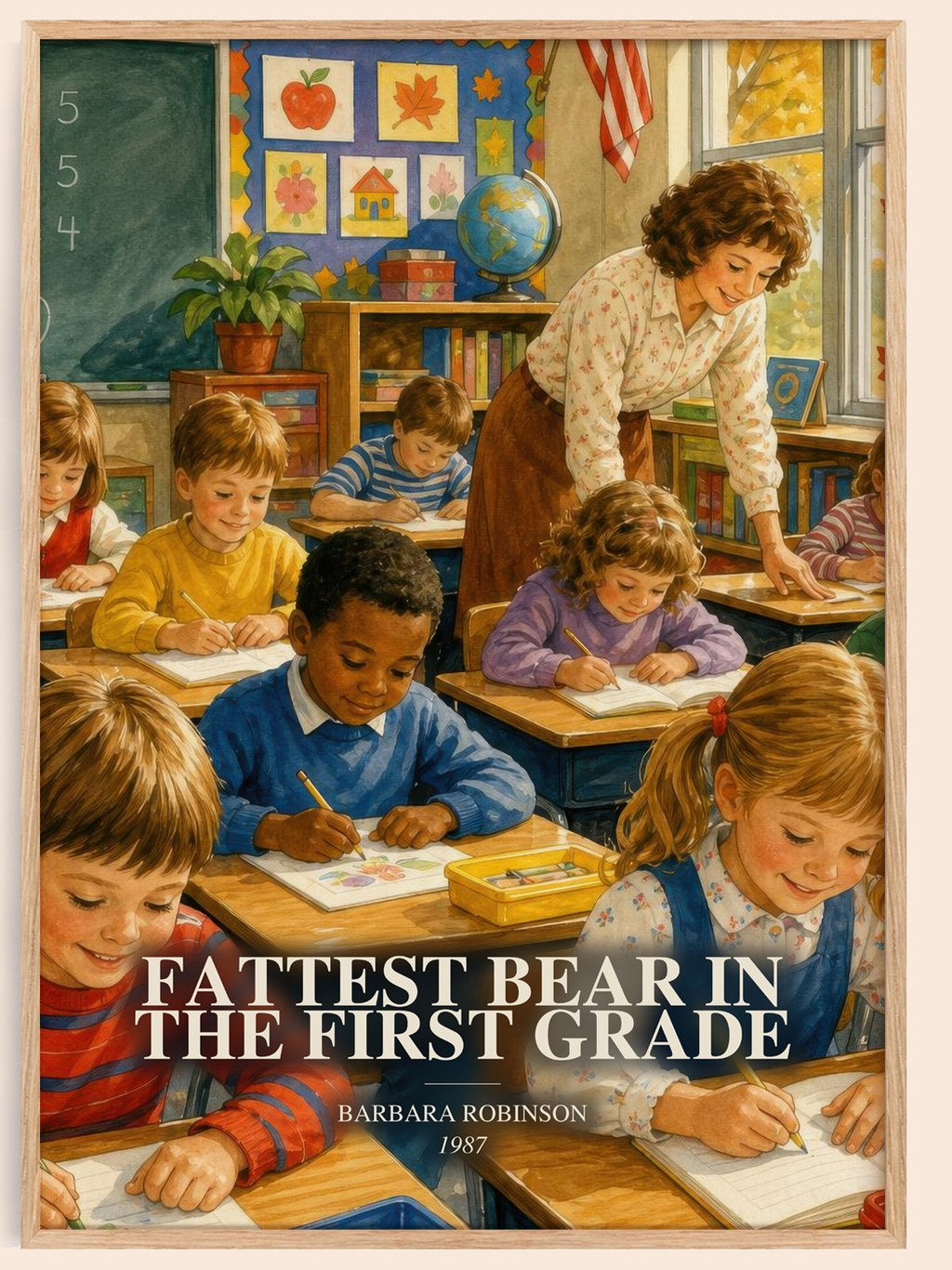 Fattest Bear In The First Grade watercolour book poster by Barbara Robinson – framed literary art print