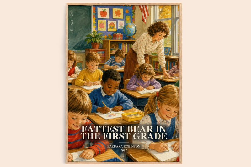Fattest Bear In The First Grade watercolour book poster by Barbara Robinson – framed literary art print