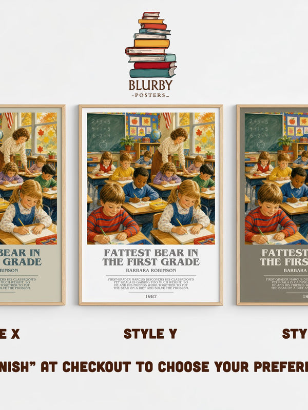 Fattest Bear In The First Grade bookish print in frame leaning in hallway – childrens wall art