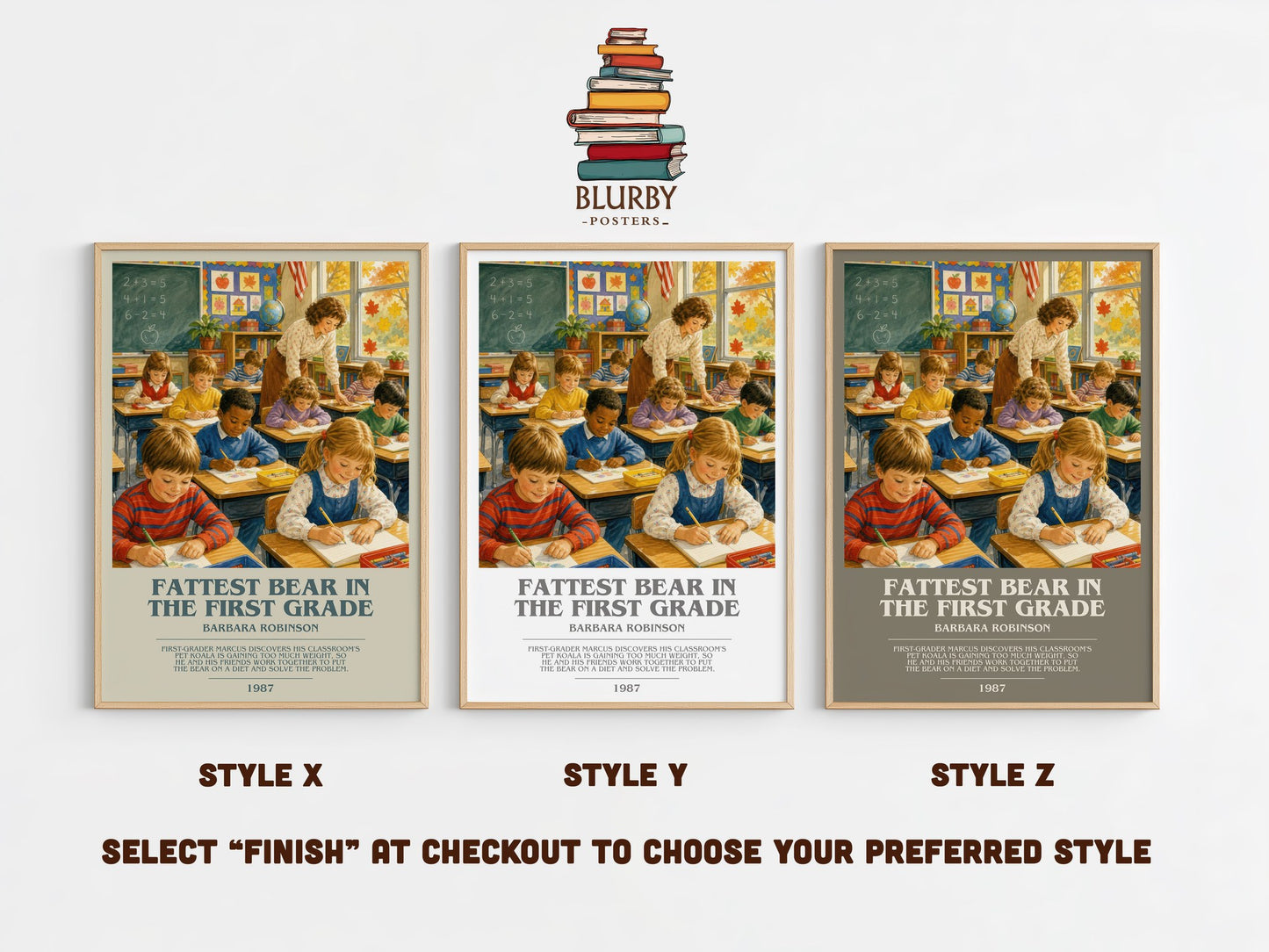 Fattest Bear In The First Grade bookish print in frame leaning in hallway – childrens wall art