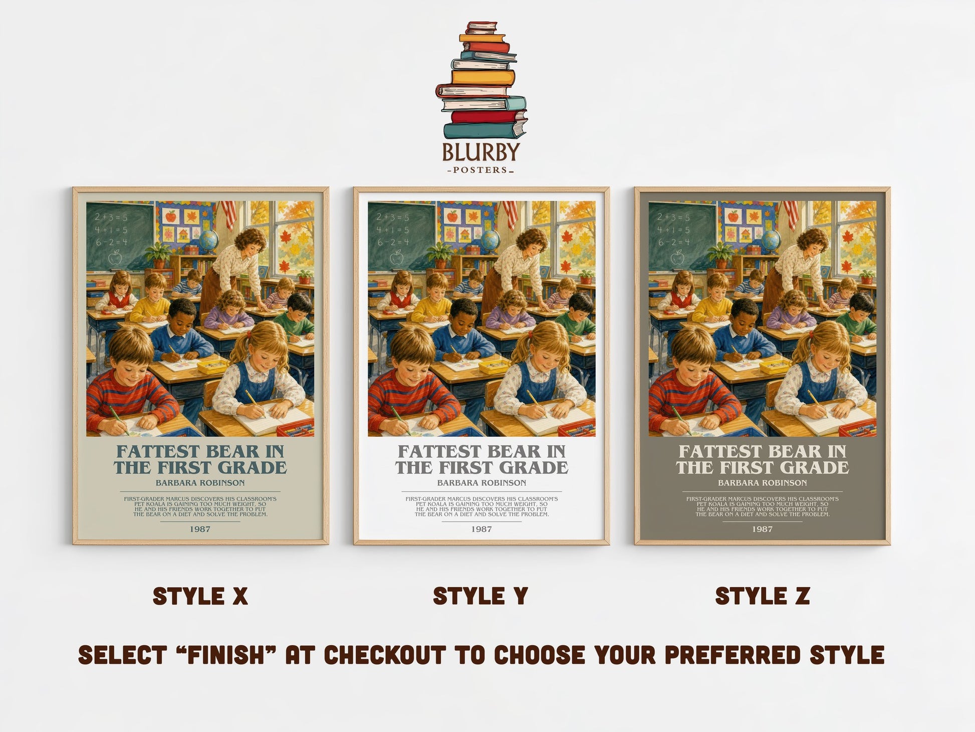 Fattest Bear In The First Grade bookish print in frame leaning in hallway – childrens wall art