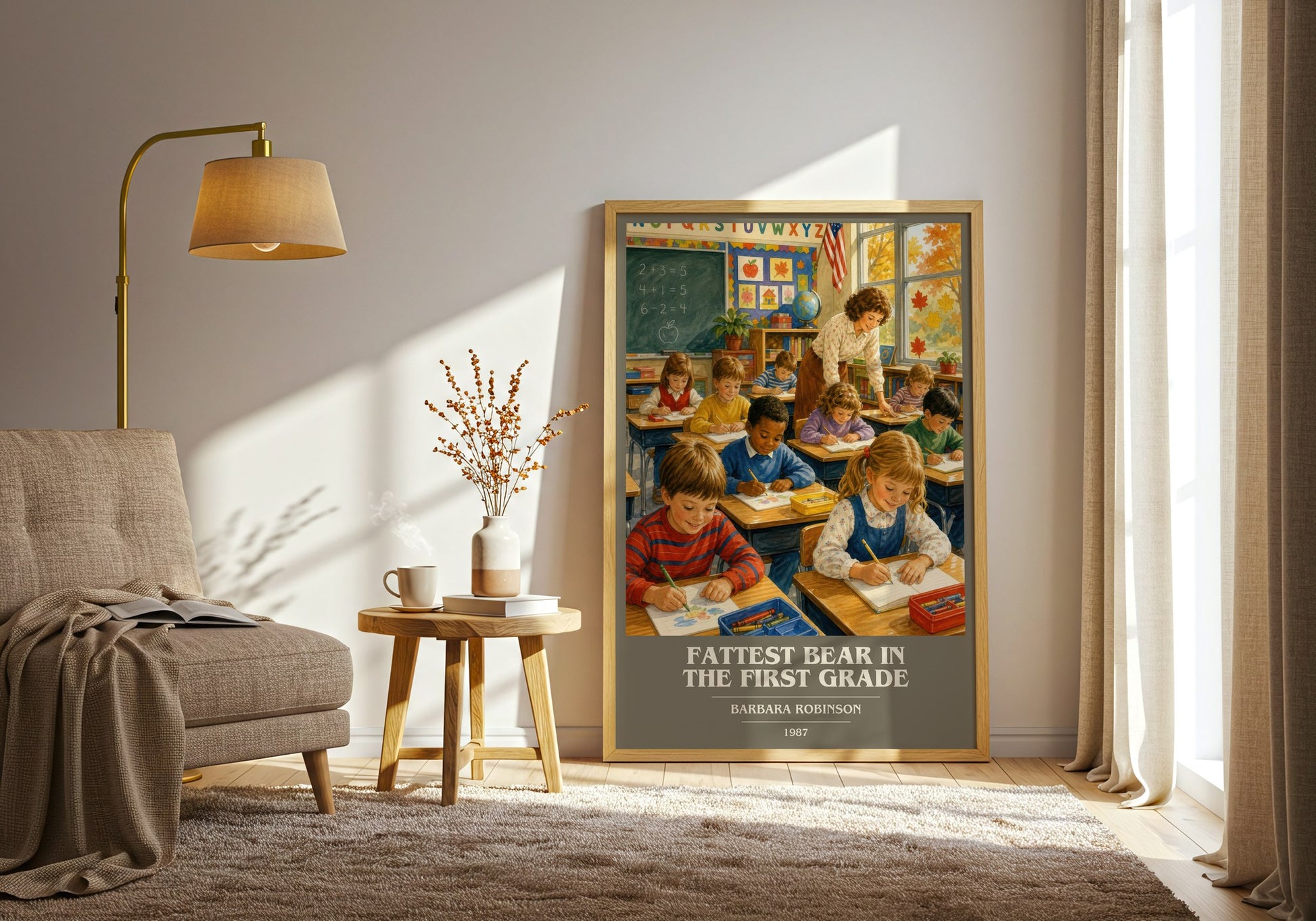Fattest Bear In The First Grade book cover print on bookshelf – Barbara Robinson fan gift