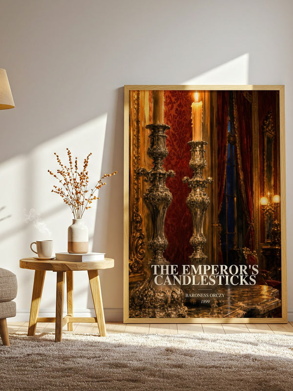 The Emperor'S Candlesticks watercolour print in frame leaning in hallway – historical fiction wall art