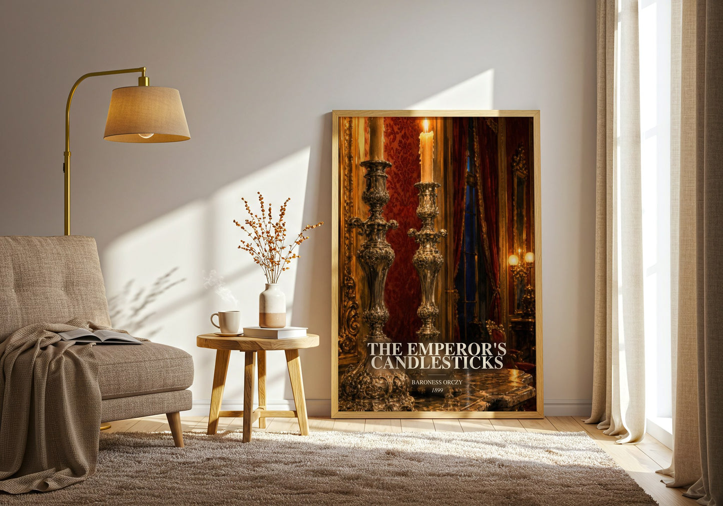 The Emperor'S Candlesticks watercolour print in frame leaning in hallway – historical fiction wall art