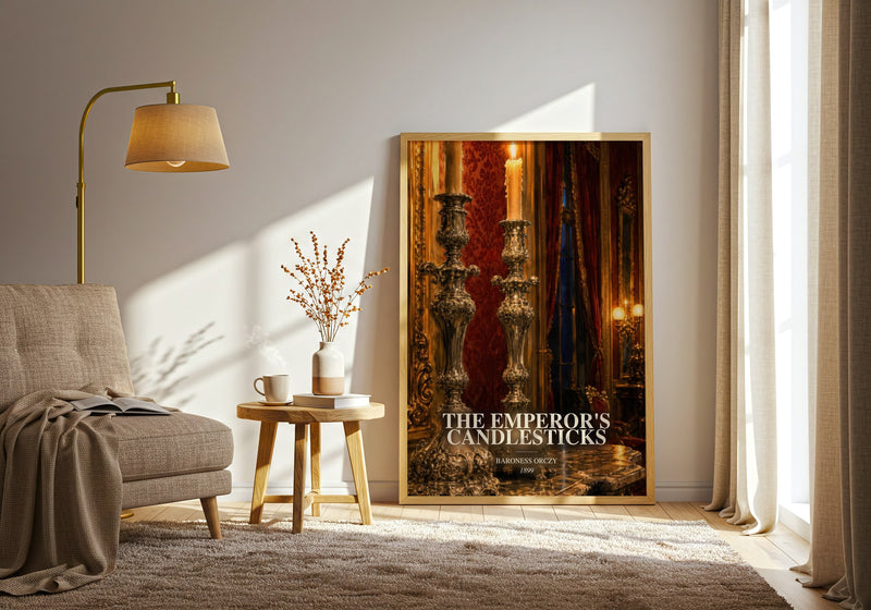 The Emperor'S Candlesticks watercolour print in frame leaning in hallway – historical fiction wall art