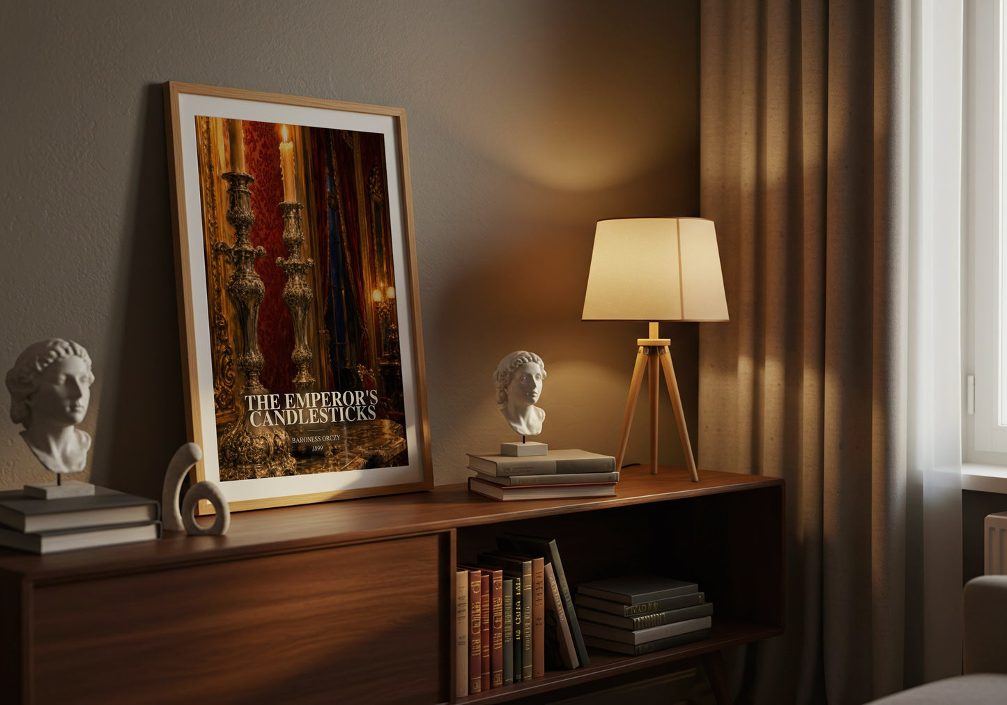 The Emperor'S Candlesticks watercolour print on bookshelf – Baroness Orczy fan gift