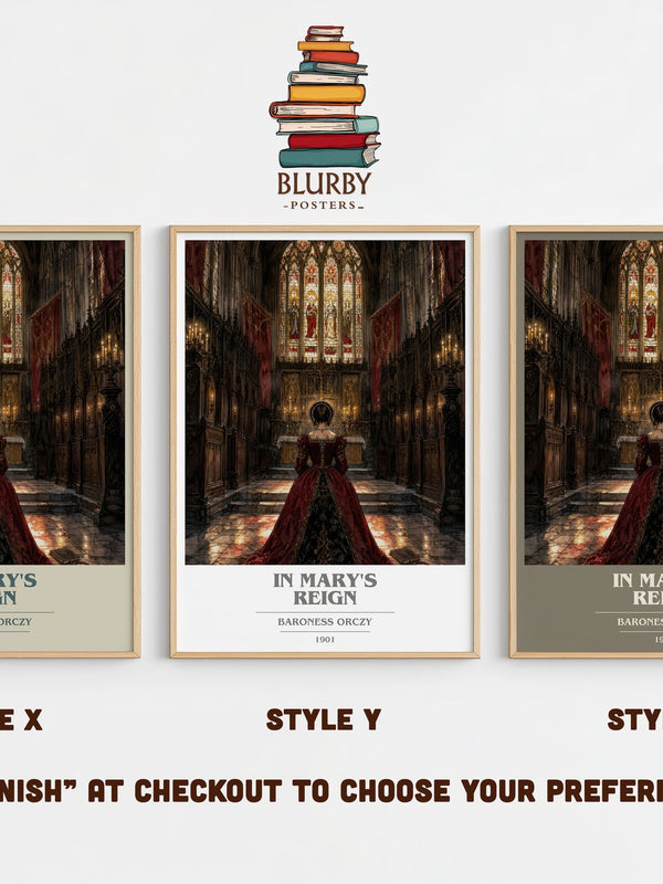 In Mary'S Reign book cover print in frame leaning in hallway – historical fiction wall art