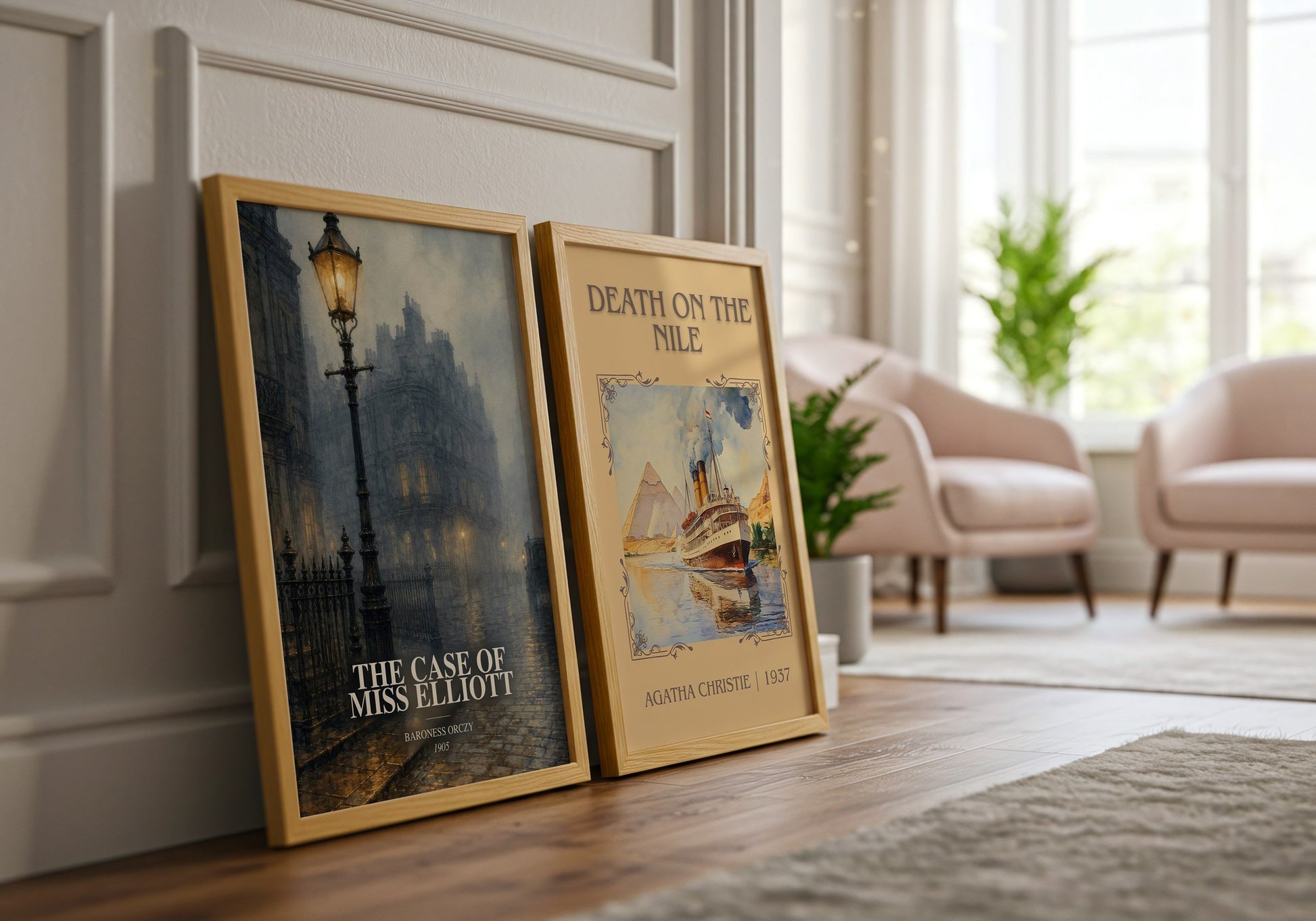 The Case Of Miss Elliott watercolour print framed by window – literary home decor