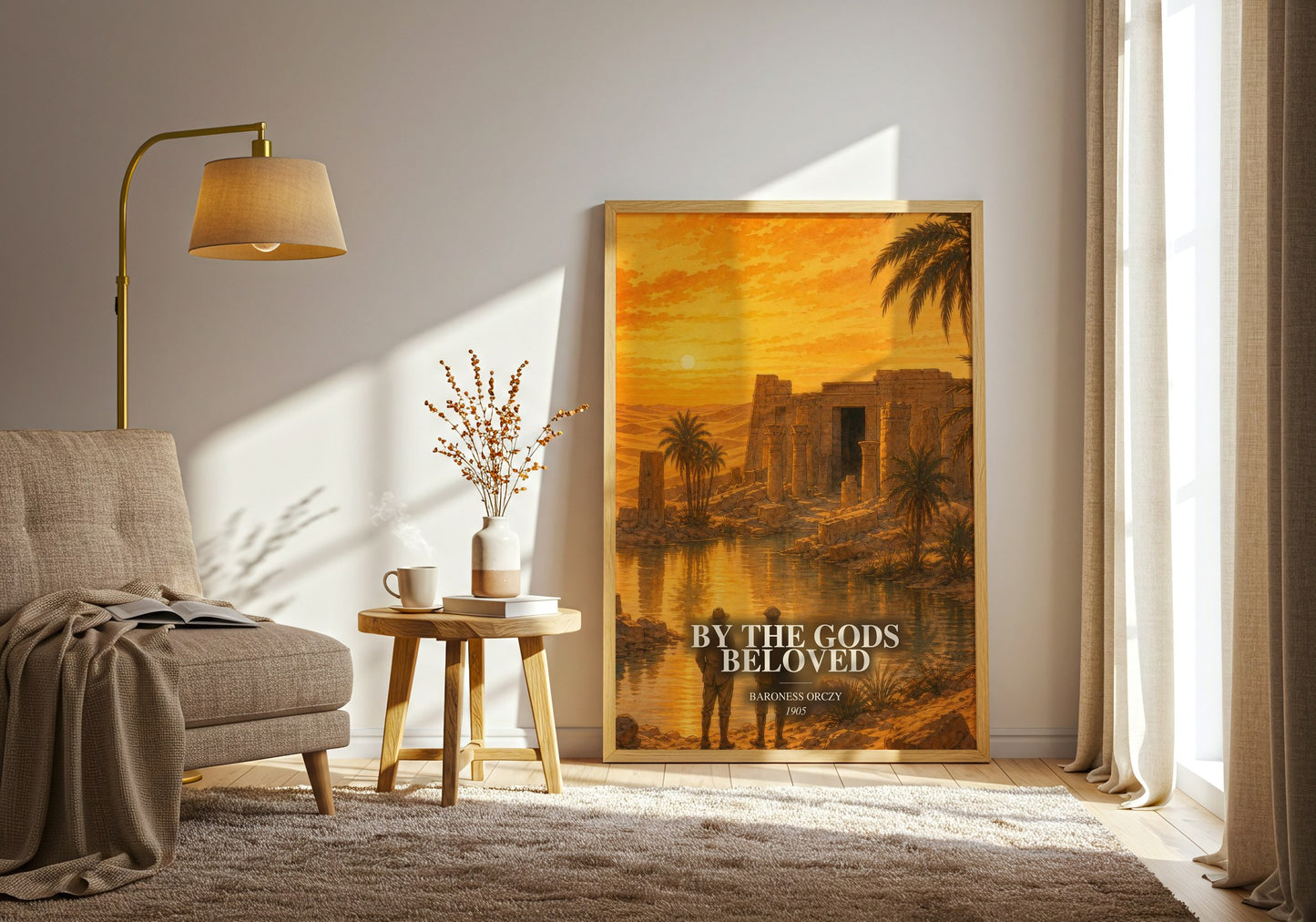 By The Gods Beloved watercolour print in frame leaning in hallway – historical fiction wall art