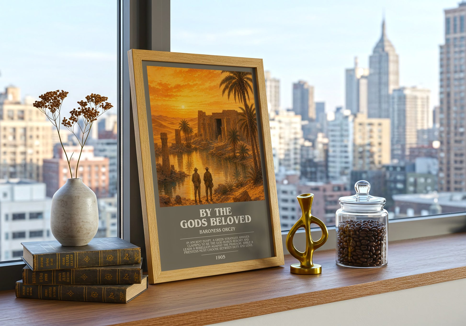 By The Gods Beloved bookish print framed by window – literary home decor