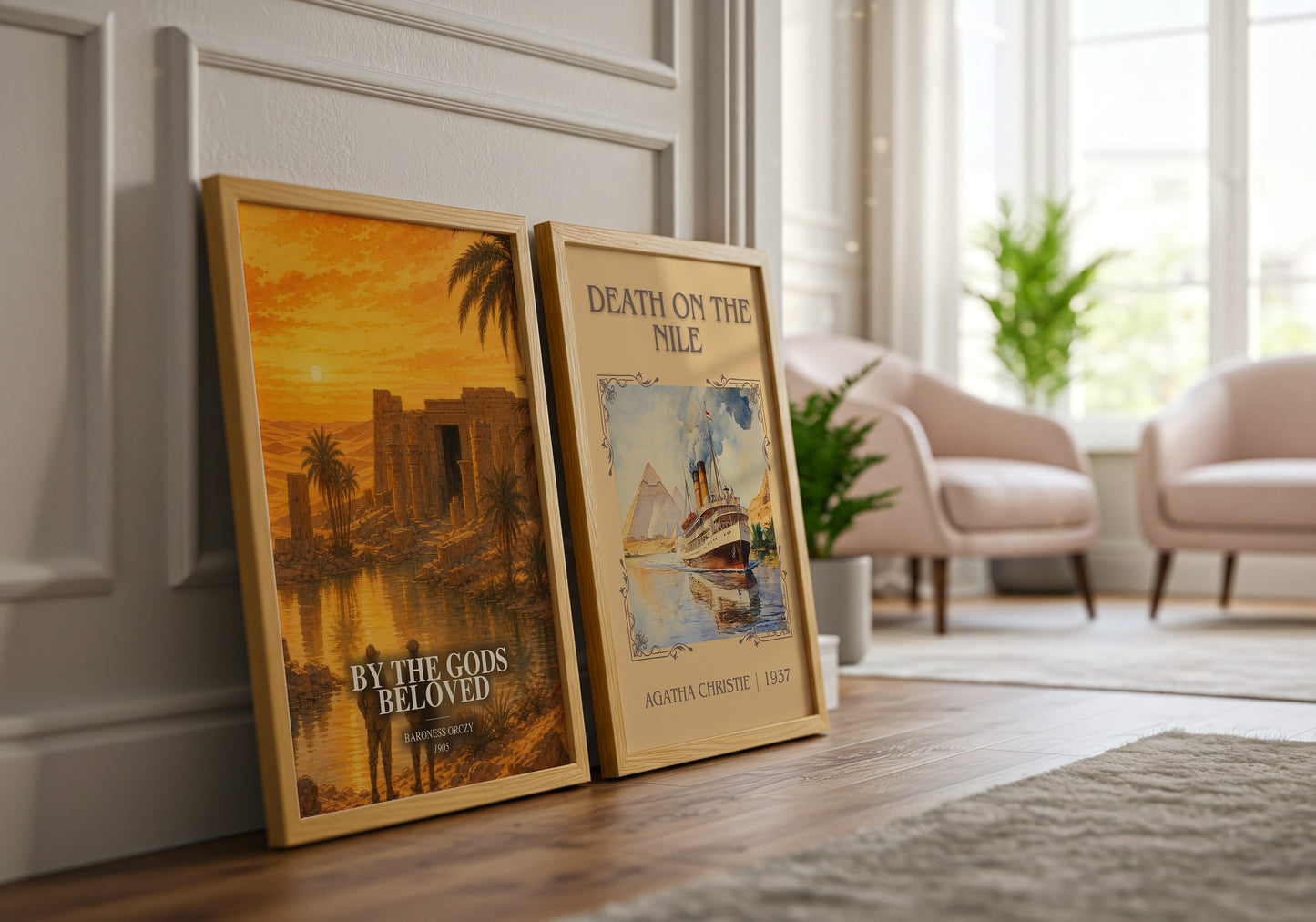By The Gods Beloved watercolour print framed by window – literary home decor