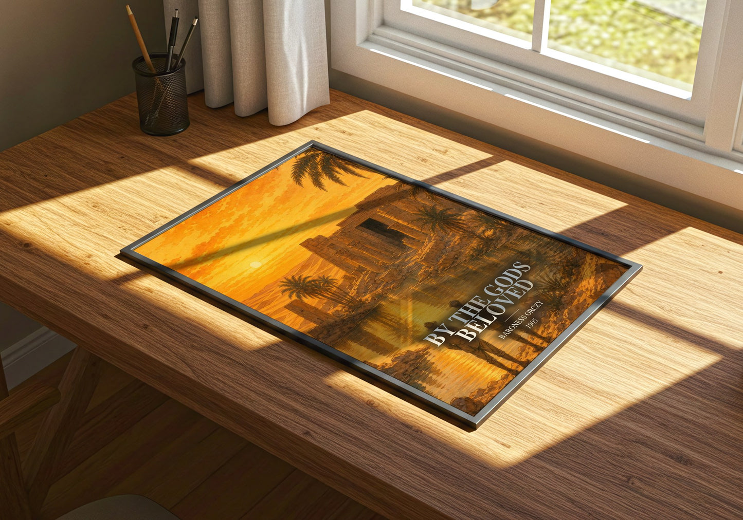 By The Gods Beloved watercolour book poster framed on wall – historical fiction wall art