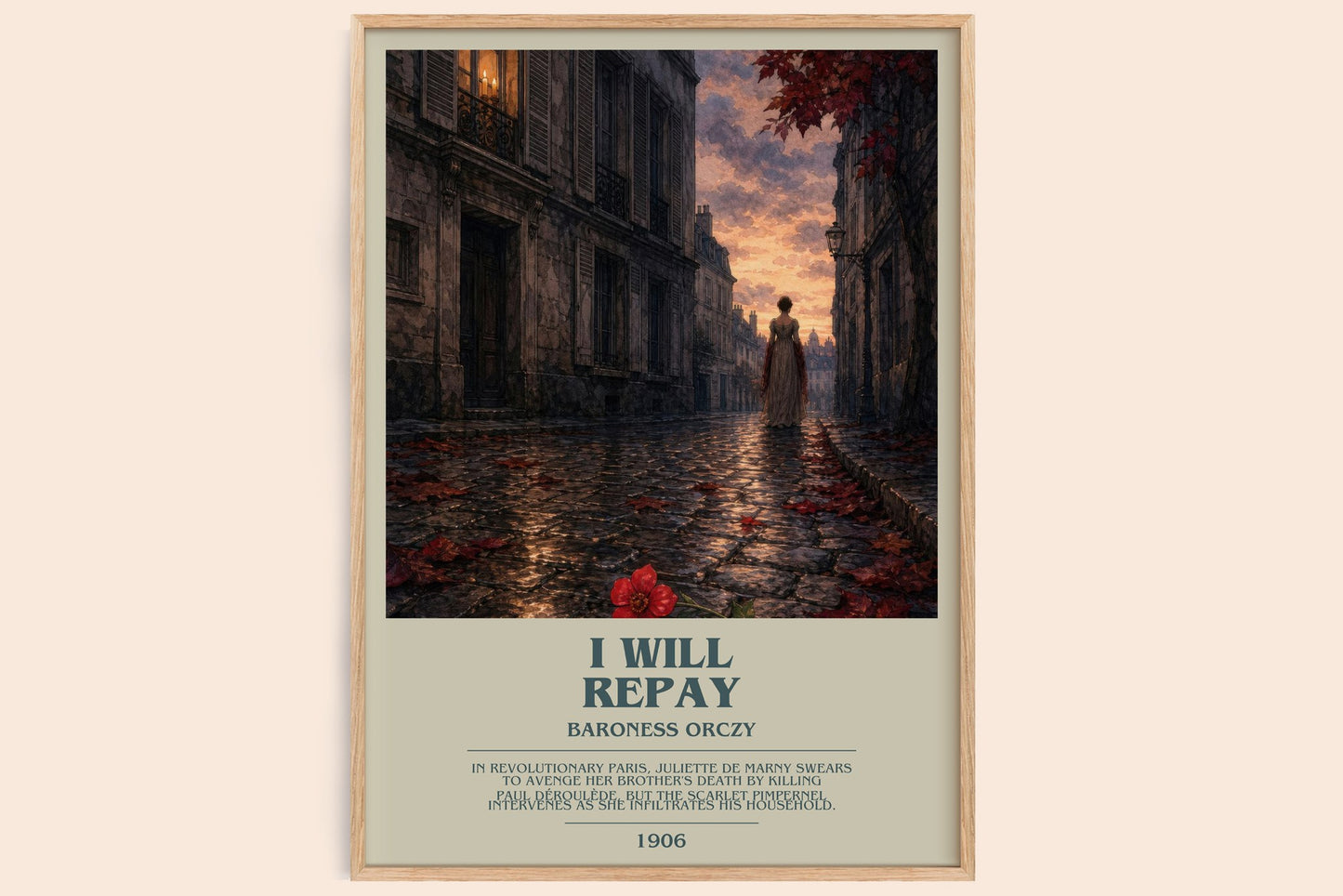 I Will Repay bookish book poster by Baroness Orczy – framed literary art print