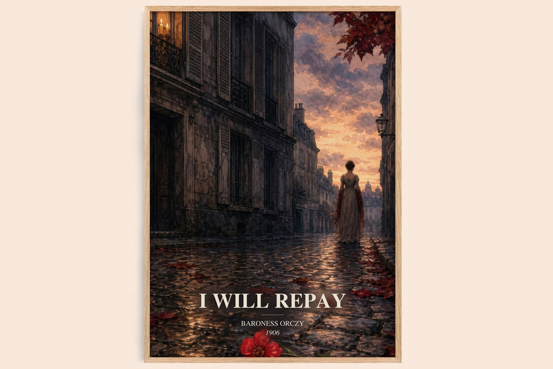 I Will Repay watercolour book poster by Baroness Orczy – framed literary art print