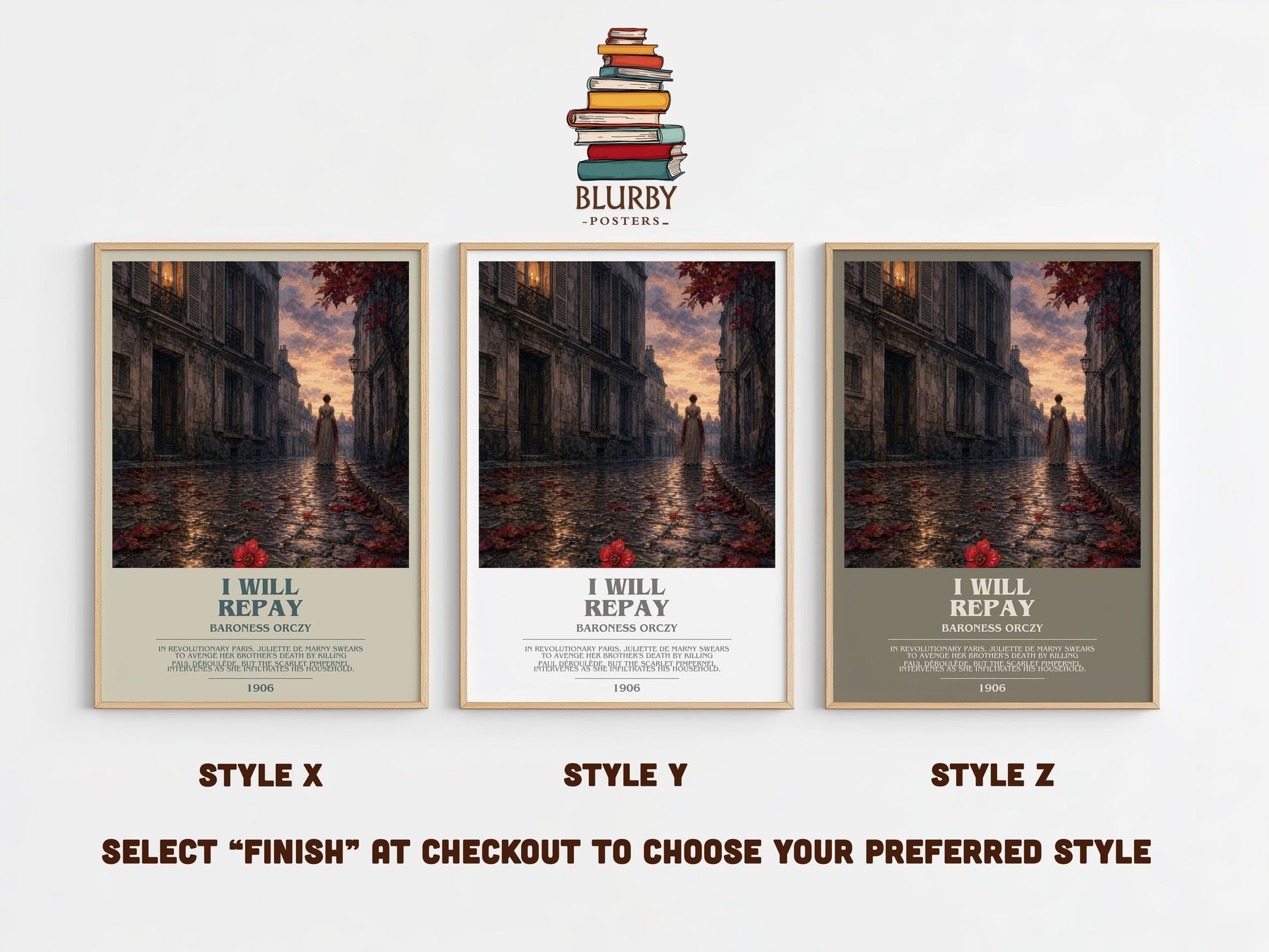I Will Repay bookish print in frame leaning in hallway – historical fiction wall art