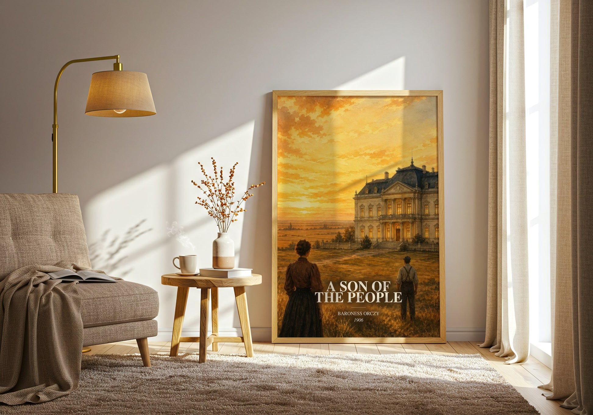 A Son Of The People watercolour print in frame leaning in hallway – historical fiction wall art