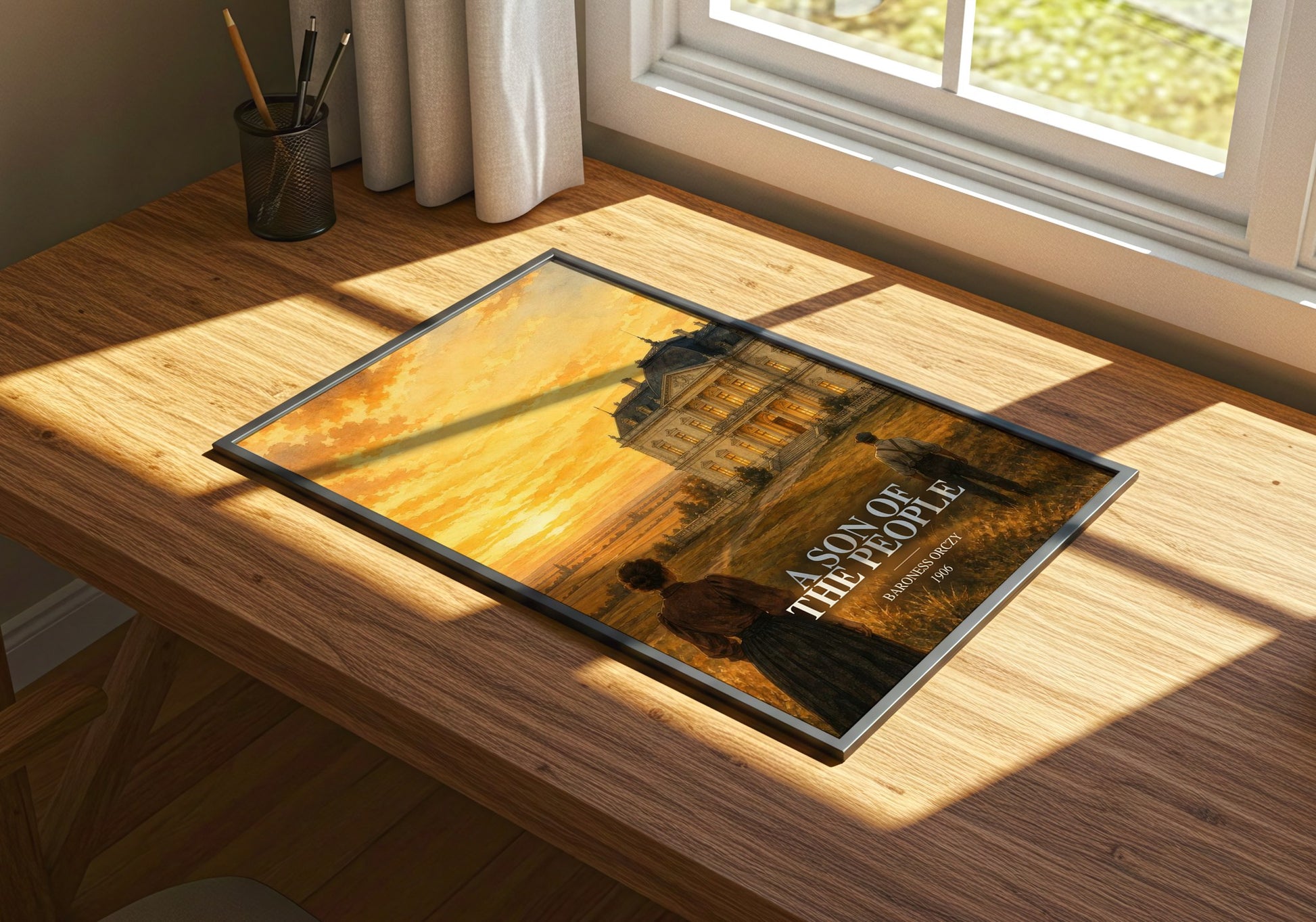 A Son Of The People watercolour book poster framed on wall – historical fiction wall art