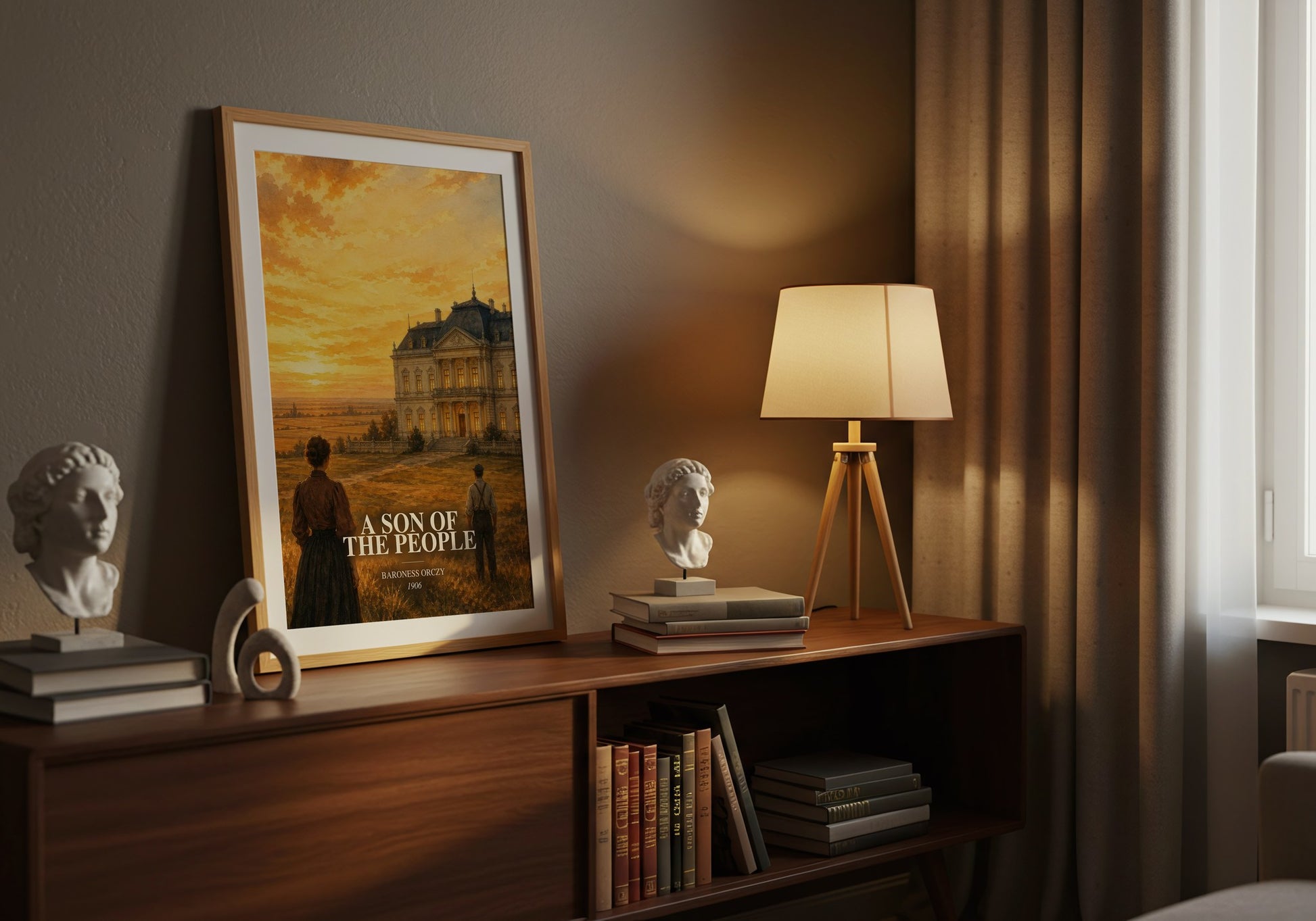A Son Of The People watercolour print on bookshelf – Baroness Orczy fan gift