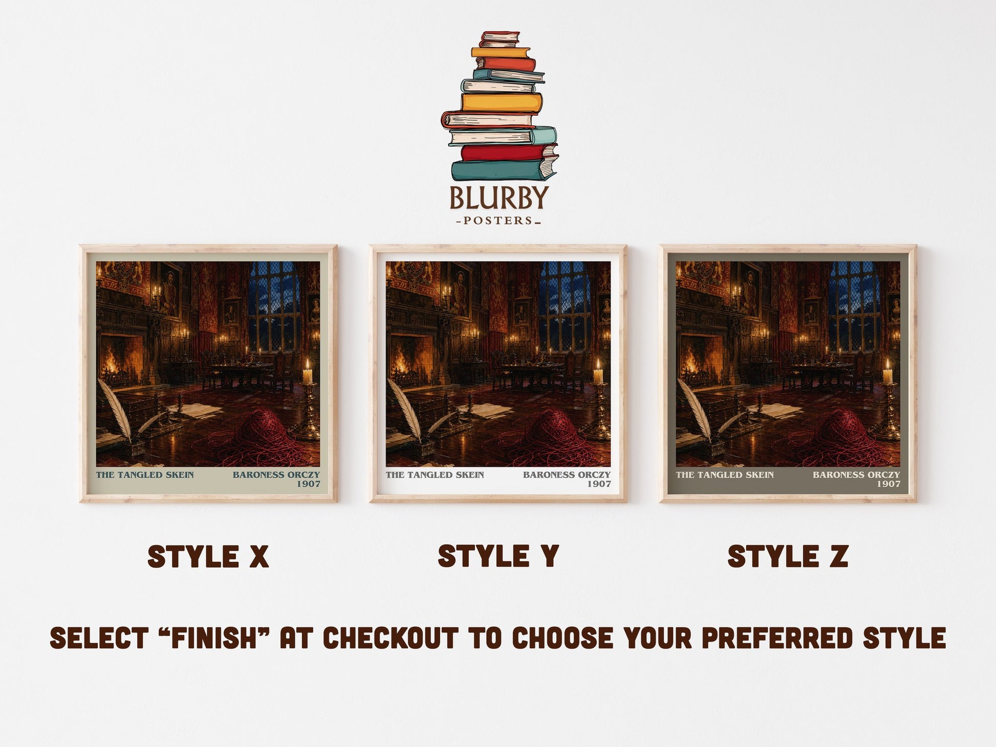 The Tangled Skein literary print in frame leaning in hallway – historical fiction wall art