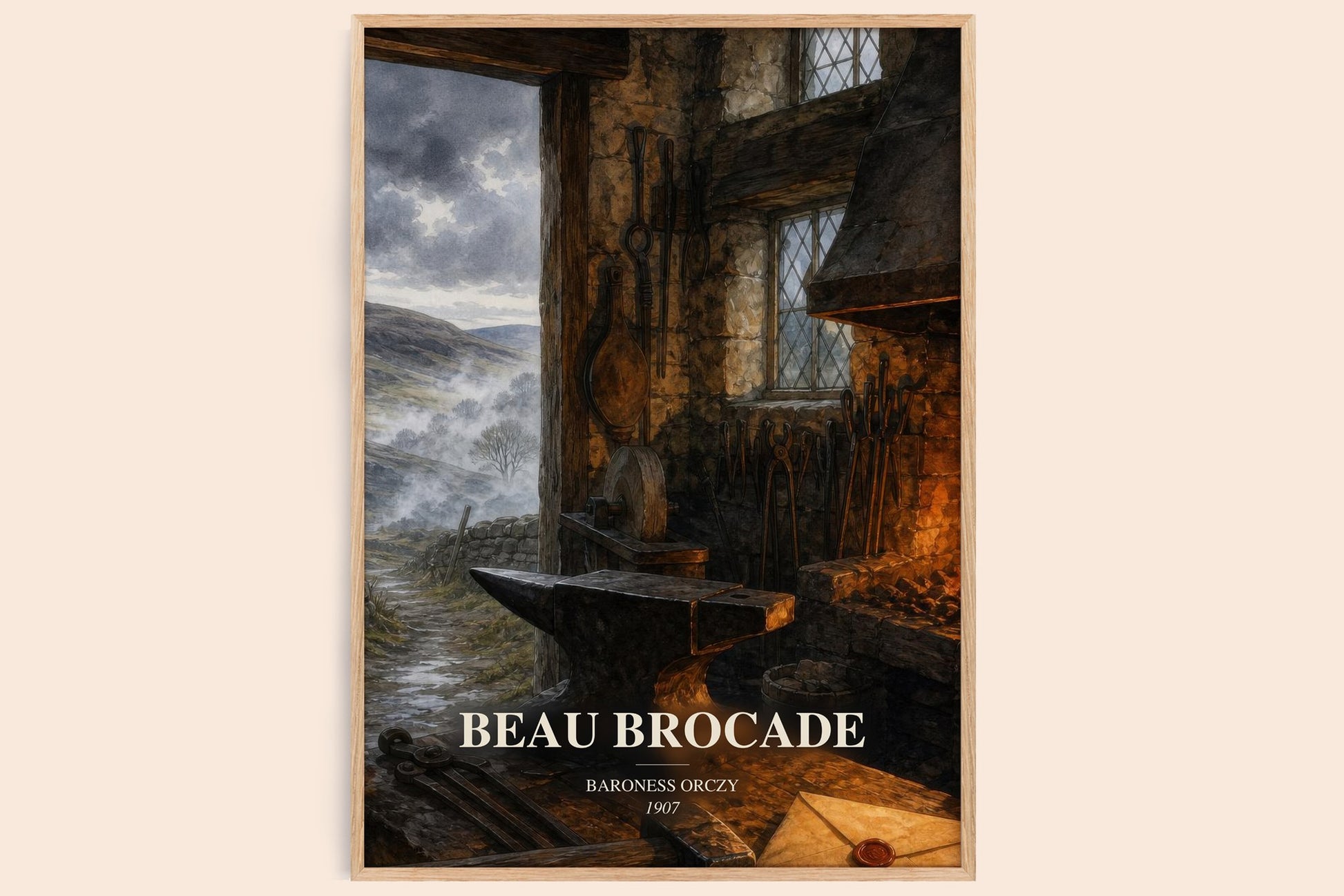 Beau Brocade watercolour book poster by Baroness Orczy – framed literary art print