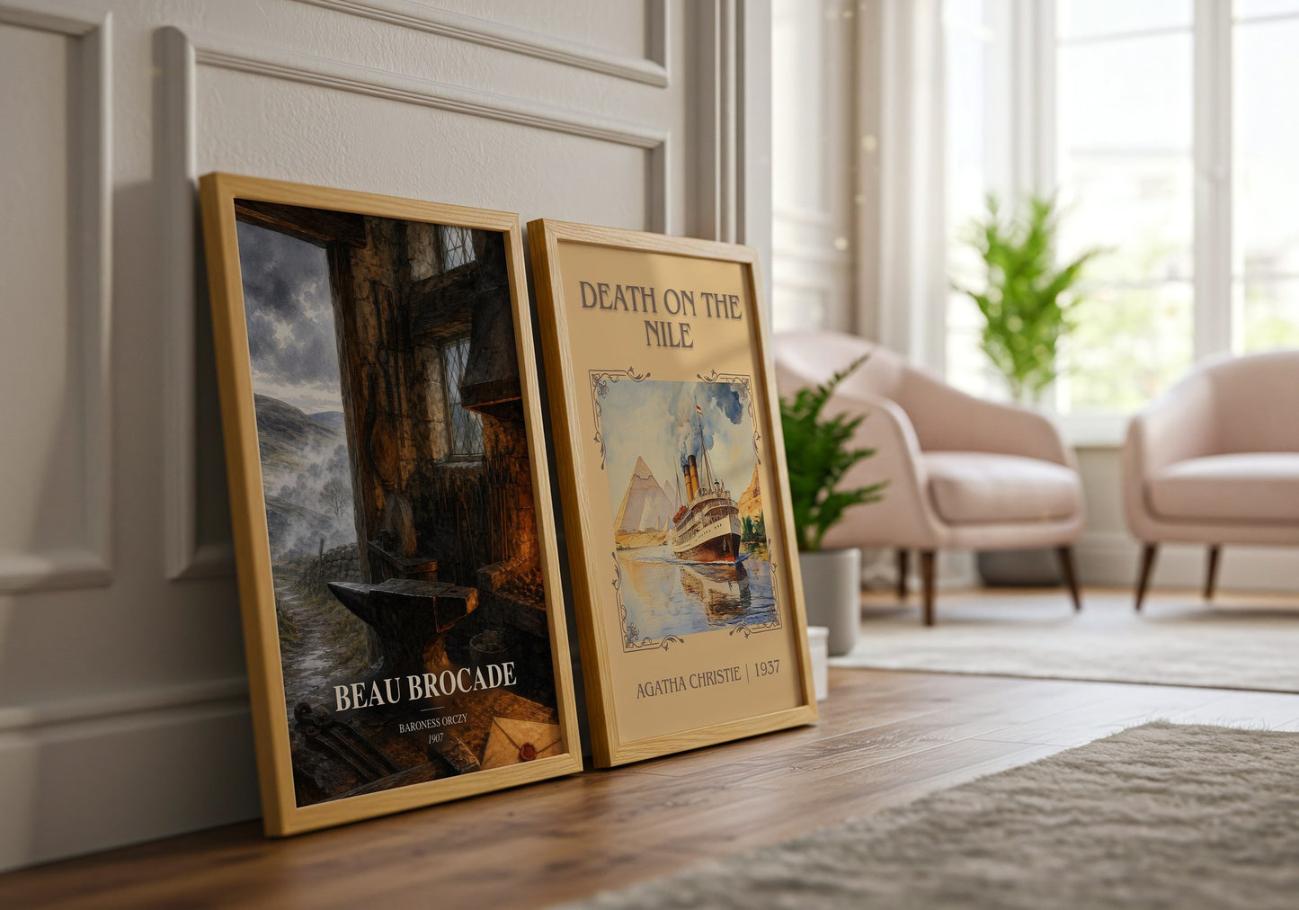 Beau Brocade watercolour print framed by window – literary home decor