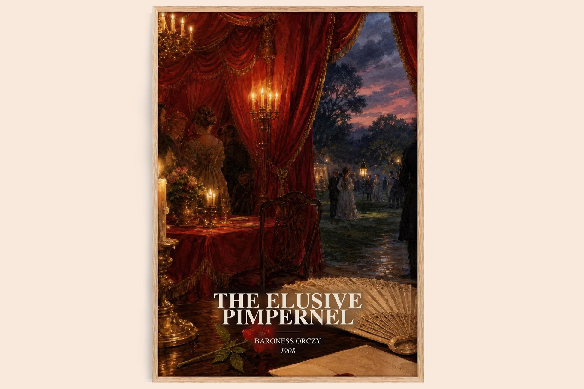 The Elusive Pimpernel watercolour book poster by Baroness Orczy – framed literary art print