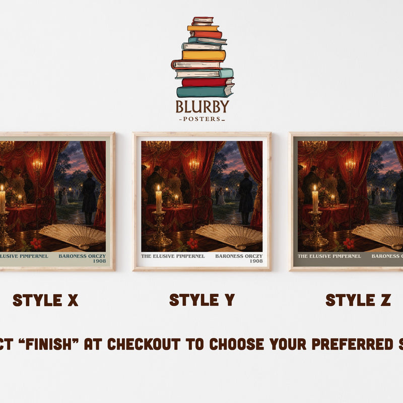 The Elusive Pimpernel literary print in frame leaning in hallway – historical fiction wall art