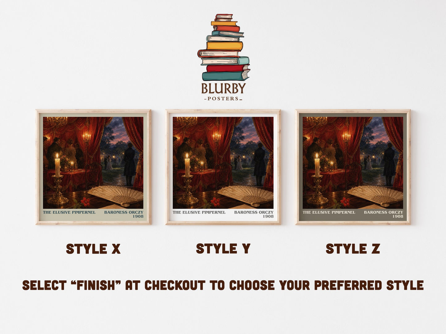 The Elusive Pimpernel literary print in frame leaning in hallway – historical fiction wall art