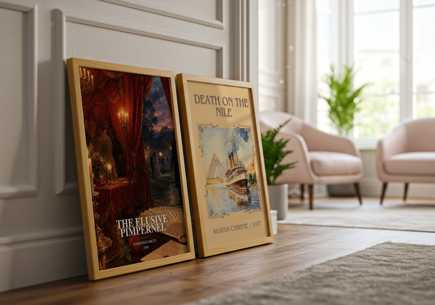 The Elusive Pimpernel watercolour print framed by window – literary home decor