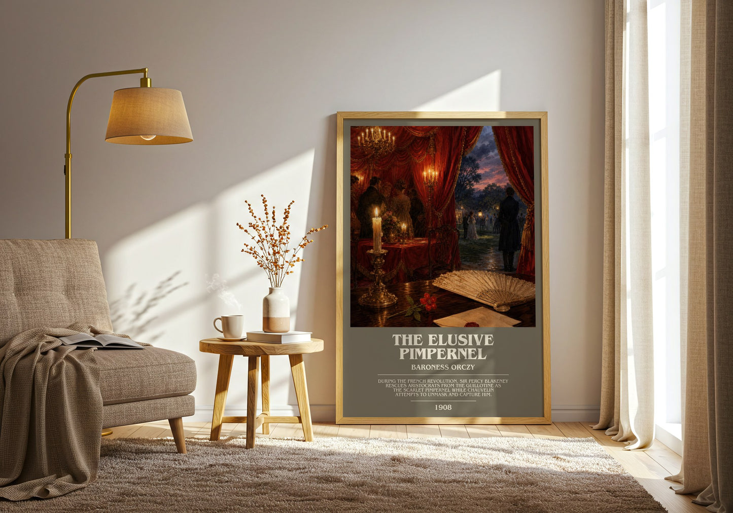 The Elusive Pimpernel bookish print on bookshelf – Baroness Orczy fan gift