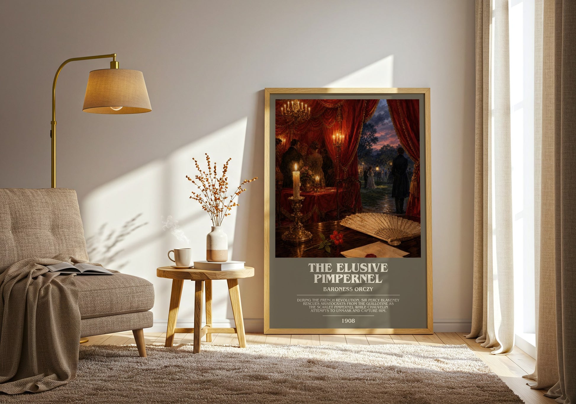 The Elusive Pimpernel bookish print on bookshelf – Baroness Orczy fan gift