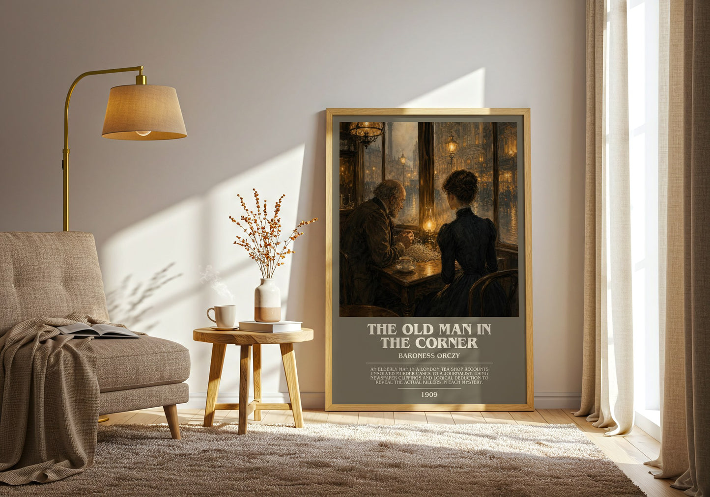 The Old Man In The Corner bookish print on bookshelf – Baroness Orczy fan gift