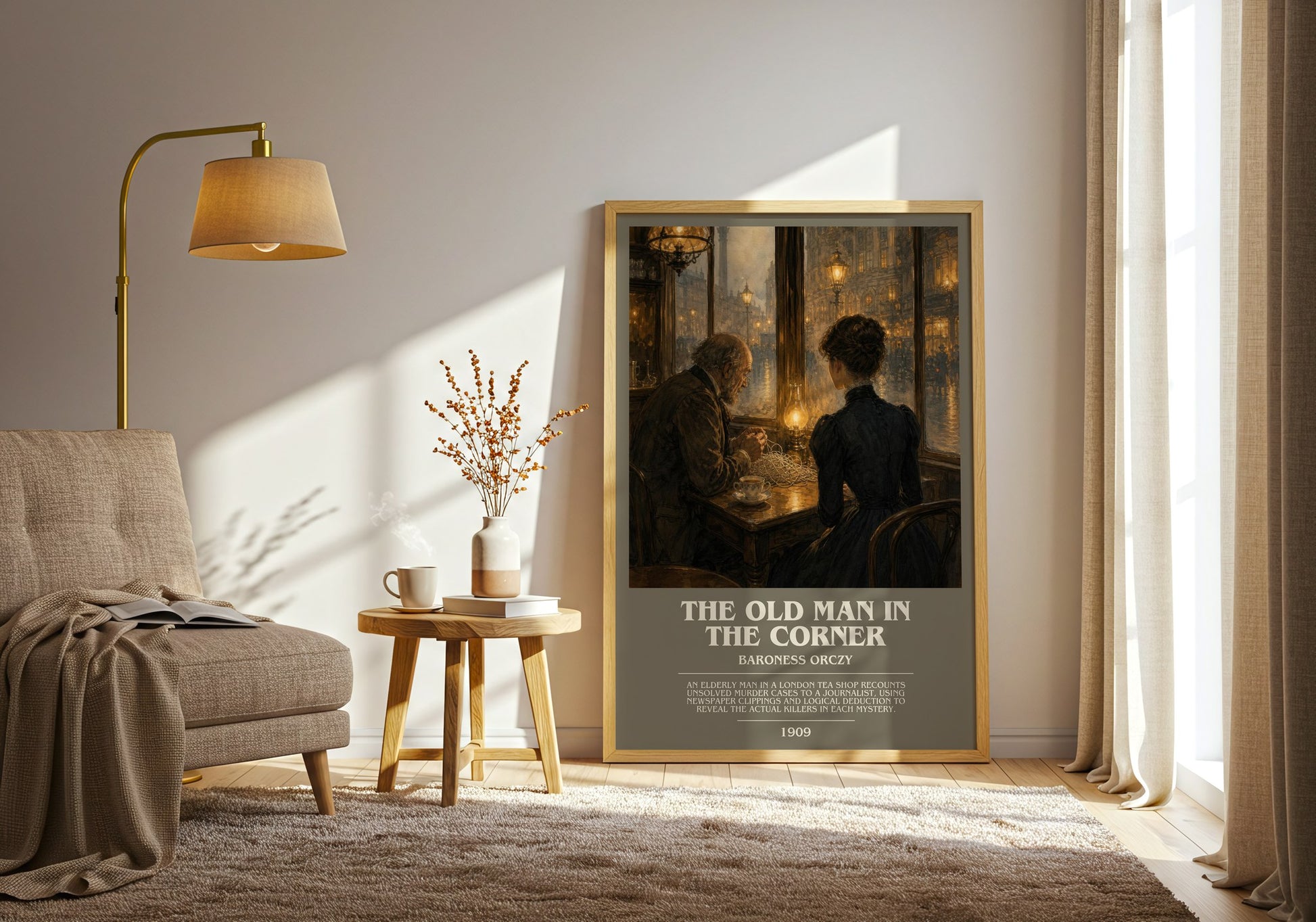 The Old Man In The Corner bookish print on bookshelf – Baroness Orczy fan gift