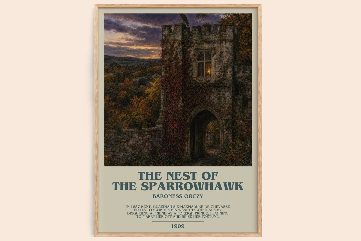 The Nest Of The Sparrowhawk bookish book poster by Baroness Orczy – framed literary art print