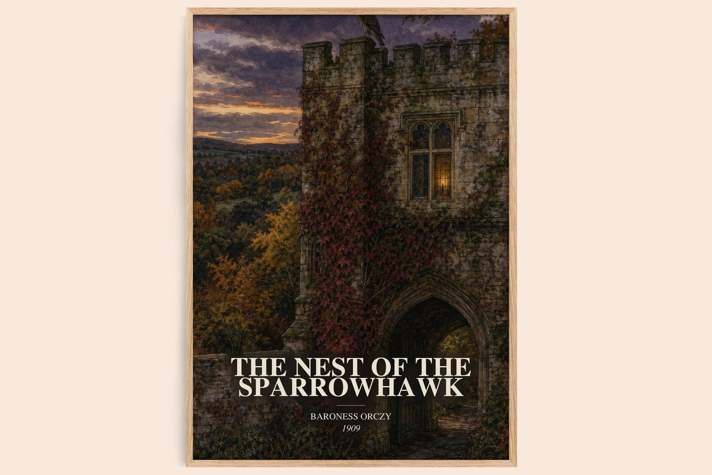 The Nest Of The Sparrowhawk watercolour book poster by Baroness Orczy – framed literary art print