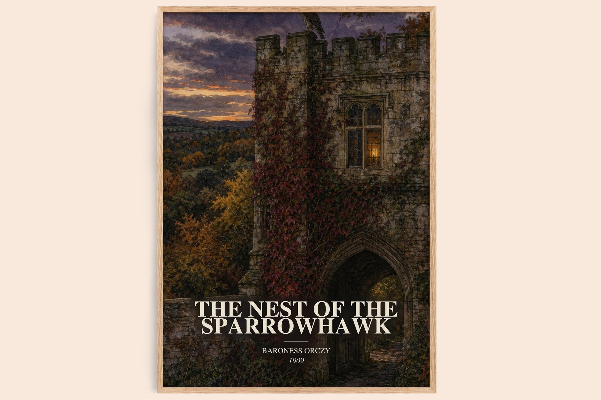 The Nest Of The Sparrowhawk watercolour book poster by Baroness Orczy – framed literary art print