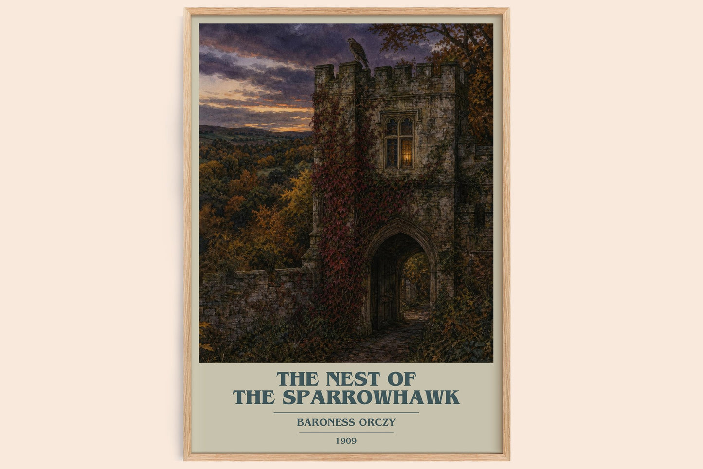 The Nest Of The Sparrowhawk book cover book poster by Baroness Orczy – framed literary art print