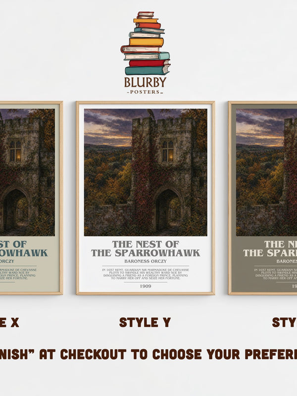 The Nest Of The Sparrowhawk bookish print in frame leaning in hallway – historical fiction wall art