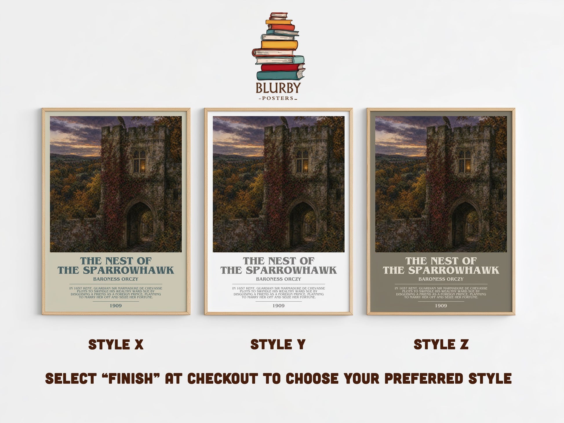 The Nest Of The Sparrowhawk bookish print in frame leaning in hallway – historical fiction wall art