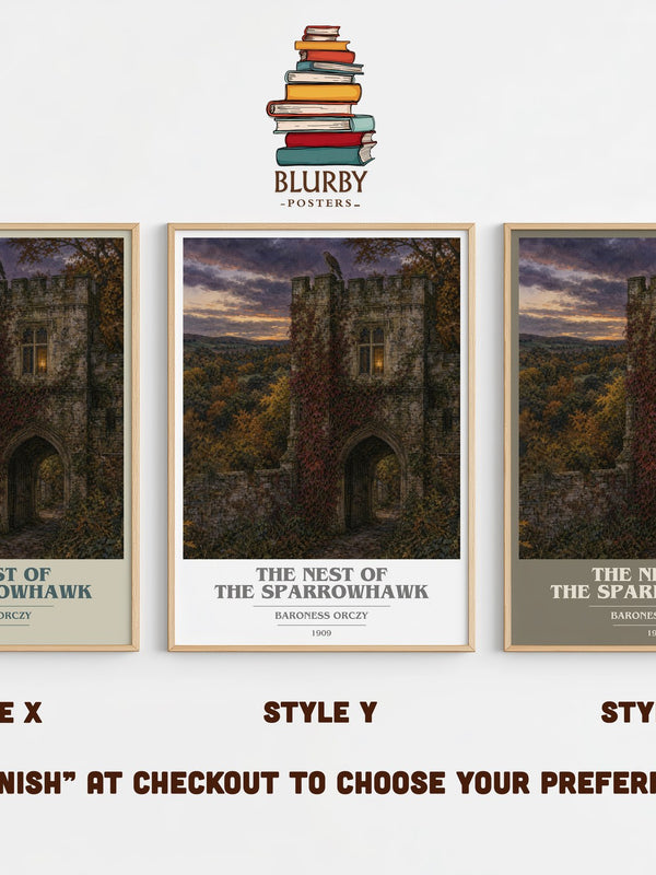 The Nest Of The Sparrowhawk book cover print in frame leaning in hallway – historical fiction wall art