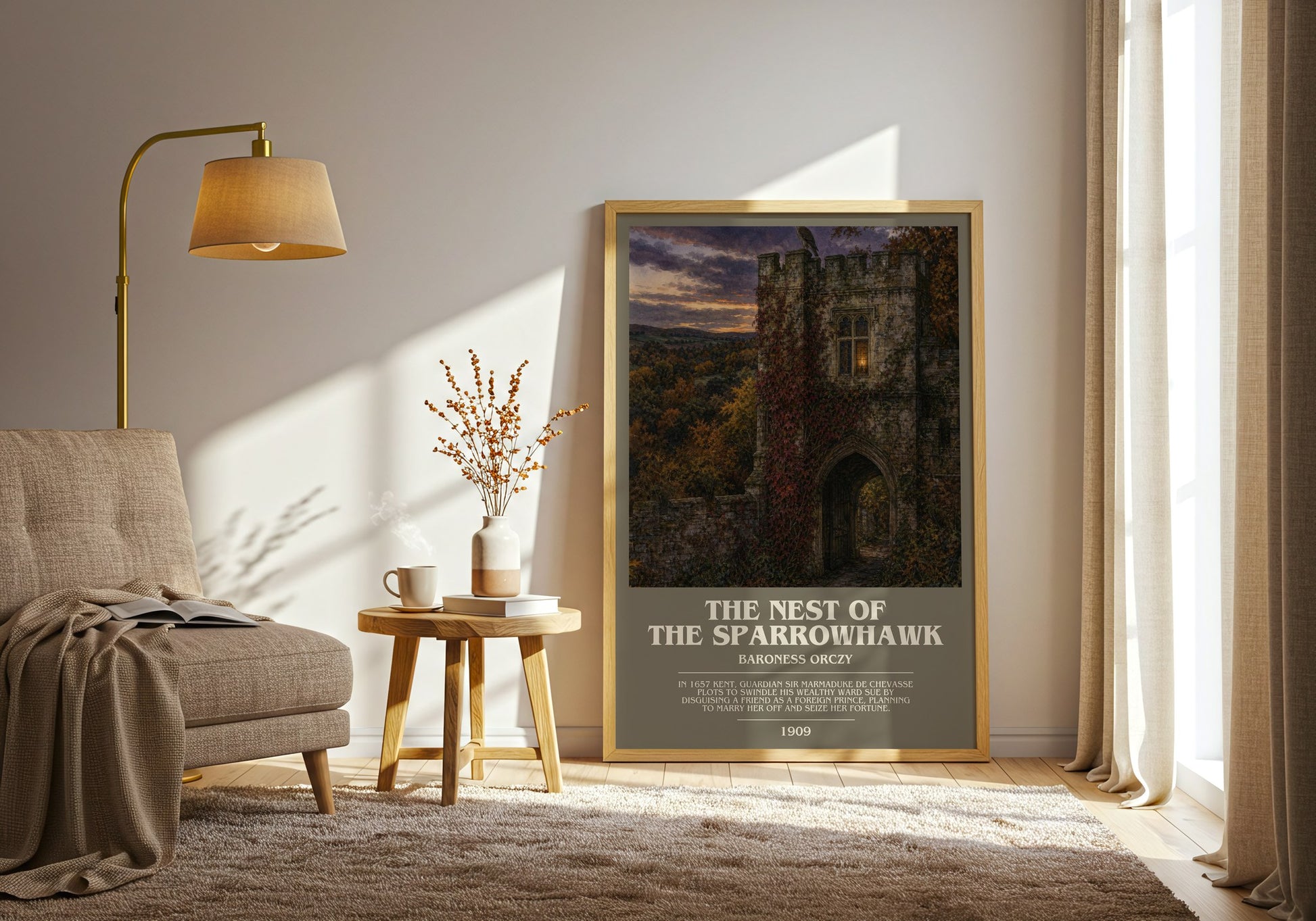 The Nest Of The Sparrowhawk bookish print on bookshelf – Baroness Orczy fan gift